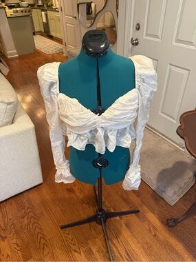 H&M Ivory Ruched Long-Sleeve Peplum Blouse